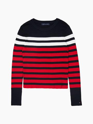 Női Tommy Hilfiger Essential Ribbed Stripe Pulóverek Kék Piros | HU 348EBC